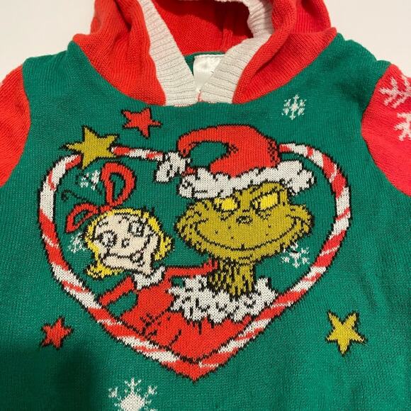 Dr Seuss Grinch & Cindy Lou Who Ugly Christmas Sweater Hoodie Size 12 Months - Picture 5 of 5
